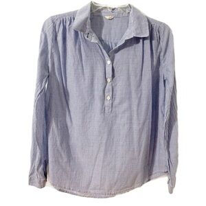 J. Crew Cotton Pinstripe Partial Buttoned Collared Lightweight Long Sleeve Top